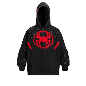Vente en gros au prix d'usine Spider Web Sweats à capuche rouges zippés Streetwear surdimensionnés personnalisés Sweat à capuche et sweat-shirt unisexe - Product Image 2