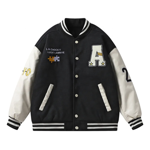 เสื้อแจ็กเก็ตฮิปฮอปสตรีทแวร์เสื้อแจ็กเก็ตเบสบอลปักโลโก้ได้ตามต้องการสำหรับผู้ชาย - Product Image 1