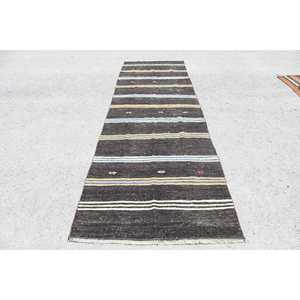 Tapis turc 3,7 x 12,3 pieds, tapis de couloir vintage, tapis bleu noir style sud-ouest - Product Image 1