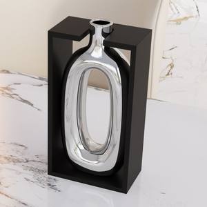 Jarrón de Cerámica y Madera Contemporáneo de 24 cm, Plateado, Italia - Product Image 2