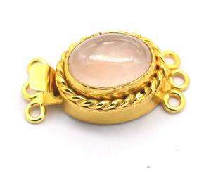 <b>Rose</b> <b>Quartz</b> Gemstone Oval Box Clasp 18K Gold Plated 1-3 Strand Jewelry Making Clasp 26X15X10MM-B620 - Product Image 5