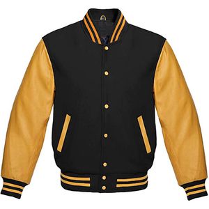 Chaqueta Universitaria de Béisbol con Mangas de Cuero Genuino 100% Lana y Botones Cubiertos - Product Image 5