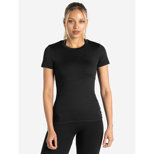 Camiseta elástica suave de longitud completa para mujer negra a precio de fábrica, camiseta de manga corta con cuello redondo, elegante y para entrenamiento de gimnasio y Yoga - Product Image 1