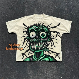 T-shirt surdimensionné en détresse pour hommes poids lourd 280 GSM coton recadrée Boxy Fit luxe Vintage T-Shirt garçons - Product Image 3