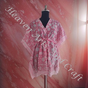 100% algodón mujeres ropa de dormir bloque de mano estampado Kaftan vestido KFCS183 peso ligero mujeres Casual ocasión desgaste corto caftán vestidos - Product Image 2