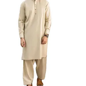 Erkek Salwar Kameez pakistan Gents Kurta Set Shalwar pamuk kumaş pijama takım elbise giymek hazır