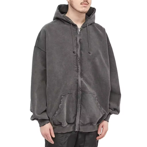 เสื้อฮู้ดเปิดไหล่มีซิปเปิดไหล่โอเวอร์ไซส์สำหรับผู้ชายเสื้อผ้าแนวสตรีทสไตล์วินเทจ - Product Image 1