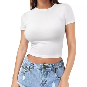 Crop top violet lavande pour femme, t-shirt à manches courtes, coupe ajustée, uni, été, extensible, décontracté, doux, 100% coton, logo personnalisé - Product Image 2