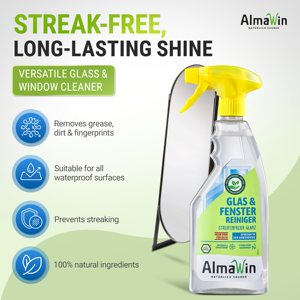 Nettoyant Vitres et Miroirs AlmaWin 500ml – Brillance Sans Traces, Végan, Détachant Bio pour un Éclat Brillant - Product Image 1