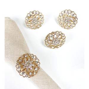 ห่วงใส่ผ้าเช็ดปากโลหะสีทองรูปใบไม้แนววินเทจสำหรับงานแต่งงานห่วงใส่ผ้าเช็ดปากทำจากโลหะสีทองแกะสลักทันสมัย - Product Image 3