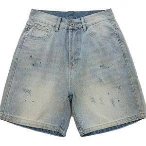 2025 fabricante personalizado hombres Baggy Jorts 100% algodón pantalones de mezclilla de peso pesado cremallera Fly Botón Ajuste suelto luz oscura verano - Product Image 1