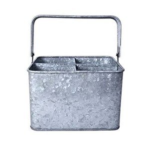 Single Tier Galvanized Metal Eco-Friendly Modern Design Cutlery Utensil Holder <b>Kitchen</b> <b>Storage</b> <b>Rack</b> Wooden Handle Non-Folding - Product Image 6