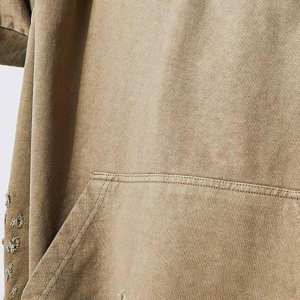 Manufacturer Custom <b>Vintage</b> Distressed Embroidery Patch Hoodies Men <b>Zip</b> <b>up</b> <b>Hoodie</b> Removable Sleeve men's hoodies - Product Image 5