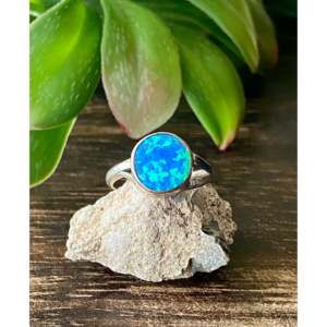 Cushion Cut Blue <b>Opal</b> Statement <b>Ring</b>-Navajo Sterling Silver Gemstone <b>Ring</b> Size 5.5 Invisible Setting Everyday Wear - Product Image 1