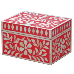 Boîte de rangement rectangulaire en bois faite à la main avec incrustation d'os et boîte à bijoux élégante en diamant MOP pour bagues, colliers et bracelets - Product Image 3