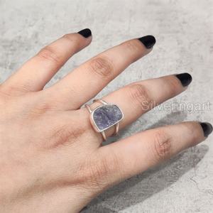 Bague pour femme en argent sterling 925 avec pierre brute naturelle Tanzanite, pierre de naissance de décembre, bijou statement - Product Image 2