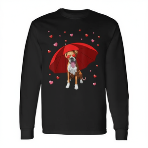 Valentines Boxer Dog Shirt Raining Hearts T-shirt à manches longues pour la Saint-Valentin - Product Image 2