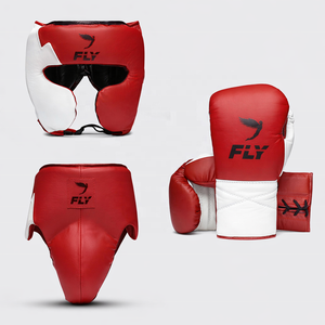 Ensemble de gants de boxe personnalisés FLY rouge et blanc, ajustables, en cuir de vachette véritable, pour arts martiaux - Product Image 1