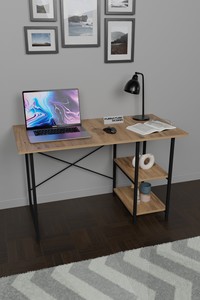 Bureau de travail portable, durable, avec étagères, structure métallique, en bois, écologique, spacieux, multifonctionnel, gain de place, design de bureau - Product Image 6