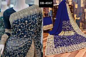 Fabrication indienne et vente en gros de robe traditionnelle avec broderie lourde Saree en georgette avec chemisier pour femmes - Product Image 6