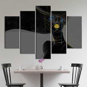 ภาพพิมพ์บนผ้าใบลายริมฝีปากสีทองระยิบระยับ - ศิลปะแอฟริกันสมัยใหม่, ชุด 5 ชิ้น: ภาพพิมพ์แบบห่อขอบ - Product Image 1