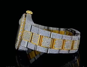 Mejor venta Iced Out Gold Moissanite Diamond Watch Mens BlingBling reloj de acero inoxidable totalmente incrustado disponible para la venta - Product Image 2