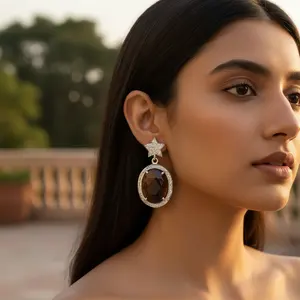 Pendientes de Plata de Ley 925 Vintage para Mujer, con Estrella de Zafiro, Chapados en Oro, con Perla y Diamante, para Bodas y Fiestas - Product Image 2