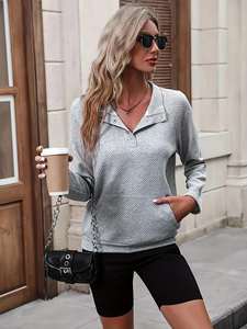 Sweat-shirt pour femme à manches longues, décontracté, tendance, couleur unie, haut d'automne et d'hiver, fitness, sport, doublé, logo - Product Image 4