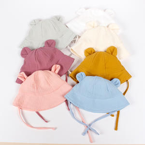 Bebek çocuk Muslin kova kapağı ayarlanabilir kayış güneş şapkası Muslin yaz şapka bebek tulumları 3-12M için % 100% pamuk Muslin kova şapka - Product Image 3