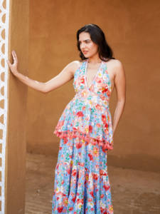 Vestido Midi Bohemio con Cuello en V, Estampado Floral, Volantes en Capas, Cintura Natural, 100% Algodón, Ropa de Verano para Vacaciones, Vestido Elegante - Product Image 2