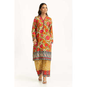 ชุดเซ็ตสองชิ้นลายพิมพ์สไตล์โบฮีเมียนสำหรับผู้หญิง ผ้าแคมบริกสีสนิม เหมาะสำหรับฤดูใบไม้ผลิ/ฤดูร้อน ไซส์ XS - Product Image 5