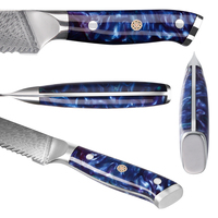 Groothandel op maat gemaakte bulkbestellingen OEM ODM service luxe blauwe hars handvat Damascus staal keukenchefsmes geborstelde afwerking