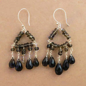 Boucles d'oreilles en cristal de quartz fumé en forme de larme, argent sterling - Product Image 2