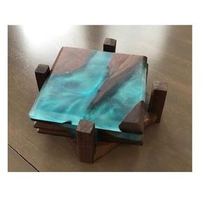 Posavasos de cocina para comedor, posavasos de madera de resina verde azulado para bebidas, posavasos de madera Natural cuadrados ecológicos, posavasos modernos para tazas de té, artículos para el hogar - Product Image 1