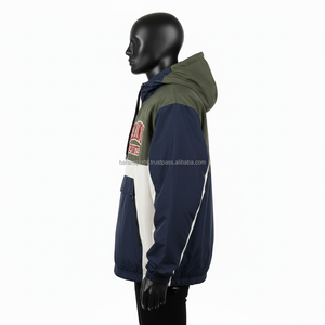 Chaqueta cortavientos de alta calidad, tela de nailon duradera, Panel azul marino Oliva, logotipo bordado, diseño personalizado, chaqueta cortavientos para hombre - Product Image 5