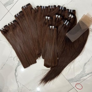 CHESTNUT BROWN Bone Straight Super Double Bundles Cierre Brillante Suave VIETNAMÉS Extensiones de cabello humano Tipo de tejido de cabello - Product Image 4