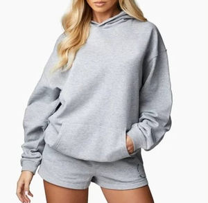 Ensemble de survêtement pour femmes, 2 pièces, décontracté, jogging, survêtement à capuche, gris chiné, style streetwear personnalisé, survêtement ample pour femmes - Product Image 6