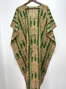 Robe d'été bohème Loungewear Maxi Dress Tiger Printed Organic Cotton Kaftan Nightwear Gown Beach Cover Sleepwear Casual Dresses - Product Image 4