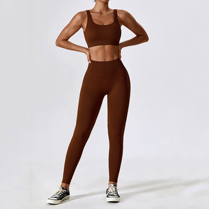 Fashion High Quality <b>Leggings</b> and Top Set Custom logo Seamless Solid Color Woman Sports Sets - Product Image 5