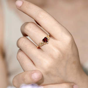 NOVAMART Fine Romantic Red <b>Garnet</b> Cluster <b>Ring</b> by Hallmark-Platinum Rhodium Plated Gift Gemstone Wholesale Export - Product Image 1