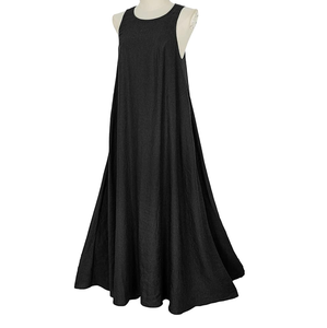 Vestido Maxi negro para mujer sin mangas de cuello alto suelto ajuste una línea dobladillo acampanado sólido Casual occidental verano vestido de verano traje - Product Image 1