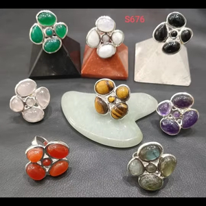 Anillos de moda llamativos ajustables al por mayor, piedras preciosas de latón con cabujón ovalado, piedras curativas, joyería - Product Image 1