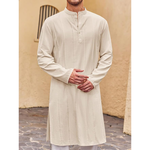 Pijama Kurta de algodón para hombre, camisa Henley de Yoga informal musulmana india, conjunto de pantalón, túnica con abertura lateral, vestido caftán - Product Image 2