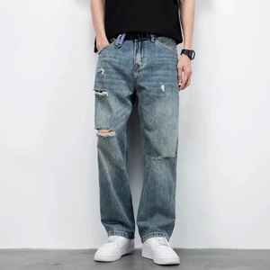 Jeans déchirés pour hommes Fashion Forward coupe ample pantalon en jean endommagé tenue décontractée confortable parfaite pour le streetwear - Product Image 5