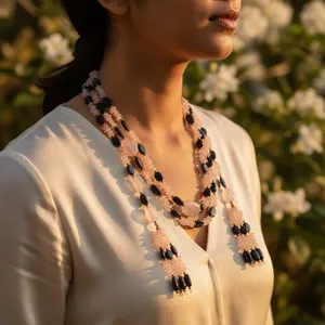 Bohemian Style <b>Rose</b> <b>Quartz</b> & Onyx Beaded Necklace Trendy Religious Gemstone <b>Jewelry</b> for Women for Party or Gift - Product Image 3