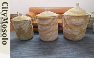 Grand panier de rangement décoratif en jonc de mer fait à la main avec des poignées en anneau, organisateur tissé pour le rangement des enfants - Product Image 4