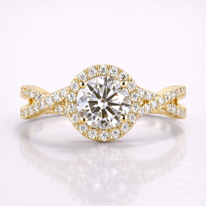 18K Gold <b>Ring</b> with Round Cut Moissanite Diamond Twisted Engagement Style - Product Image 1