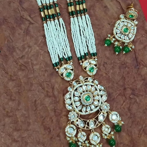 Fancy indio largo Motipearl colgante Mala Drop & Kundan tradicional tono dorado perla colgante collar pendiente conjunto mujeres y niñas - Product Image 1