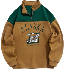 New Arrival Hooded Winter Cotton Fleece <b>Thermal</b> Lined Sweatshirt with Custom Logo and Color Two-Tone Quarter-Zip for Men - Product Image 1