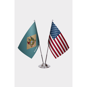 Delaware & U.S. Custom <b>Flag</b> Set Satin Plastic Pennant with Digital Printing Includes Aluminum Flagpole Metal <b>Pole</b> Custom Logo - Product Image 1
